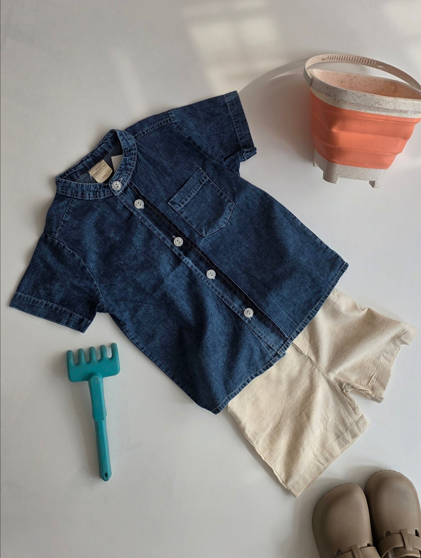 Organic Cotton Linen Shorts and Denim Shirt Set for Toddler Boys (2-6 Years)