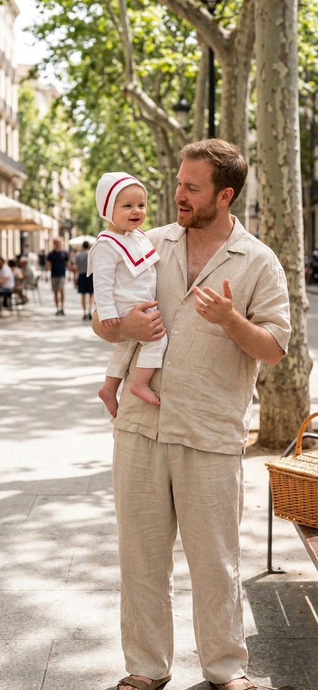 The First Voyage Sailor Romper & Bonnet Set – Red Trim