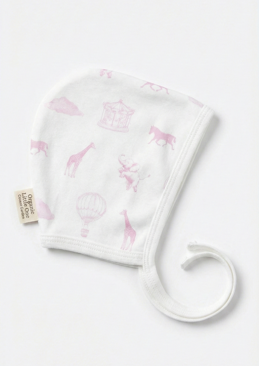 Adjustable Pink Hotair Balloon Baby Bonnet | Soft Breathable Cotton | One Size (Fits 0–9 Months)
