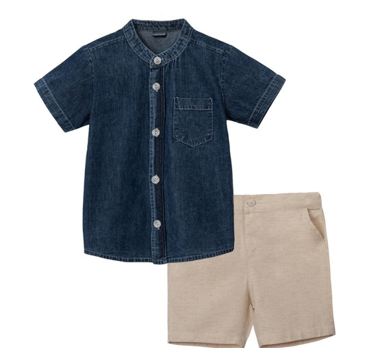 Organic Cotton Linen Shorts and Denim Shirt Set for Toddler Boys (2-6 Years)