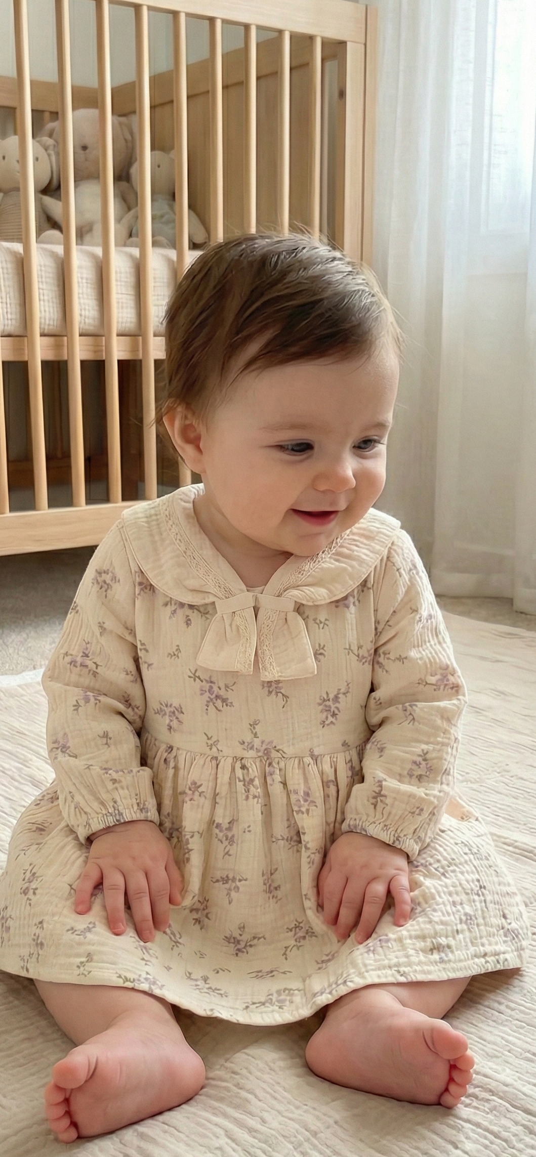 Organic Cotton Muslin Baby Girl Dress - Soft Lavender Floral