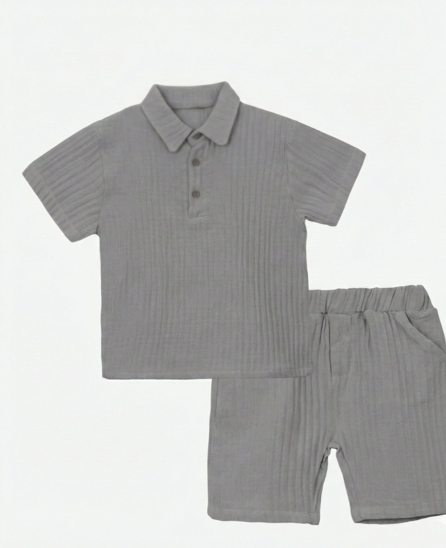 Organic Muslin Cotton Grey Polo & Shorts Set (2-6 Years)
