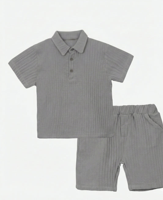 Organic Muslin Cotton Grey Polo & Shorts Set (2-6 Years)
